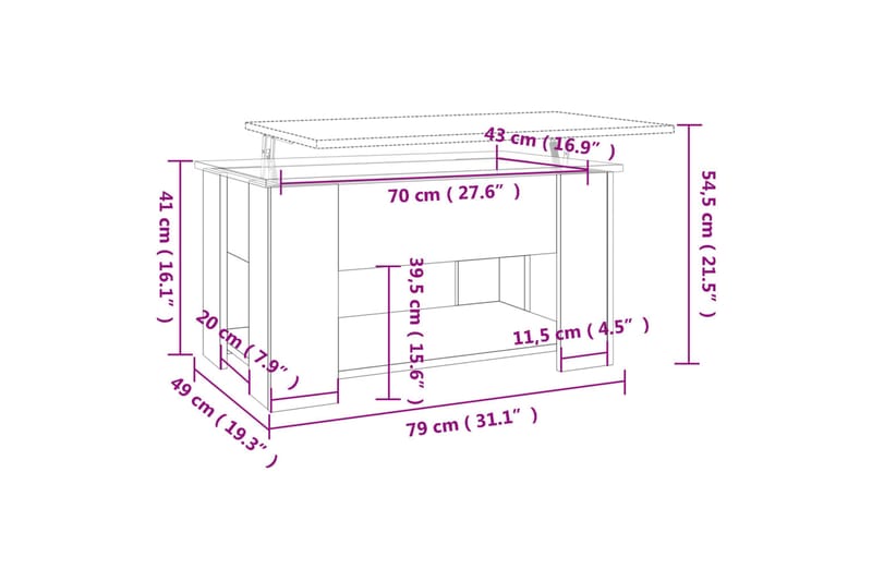 beBasic Salongbord hvit 79x49x41 cm konstruert tre - Hvit - Lampebord & sidebord - Brettbord og småbord