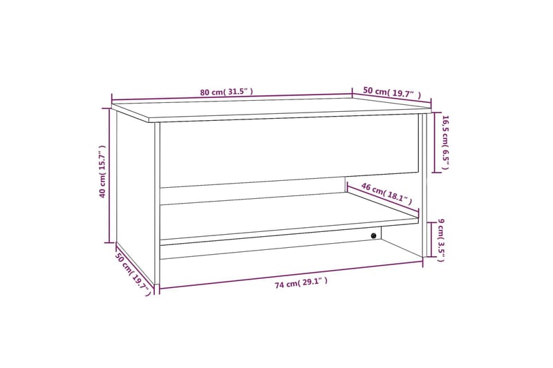 beBasic Salongbord hvit 80x50x40 cm konstruert tre - Hvit - Møbler - Bord - Avlastningsbord - Lampebord & sidebord