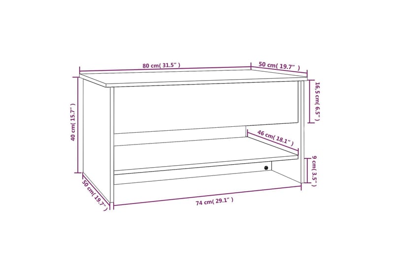 beBasic Salongbord hvit 80x50x40 cm konstruert tre - Hvit - Lampebord & sidebord - Brettbord og småbord