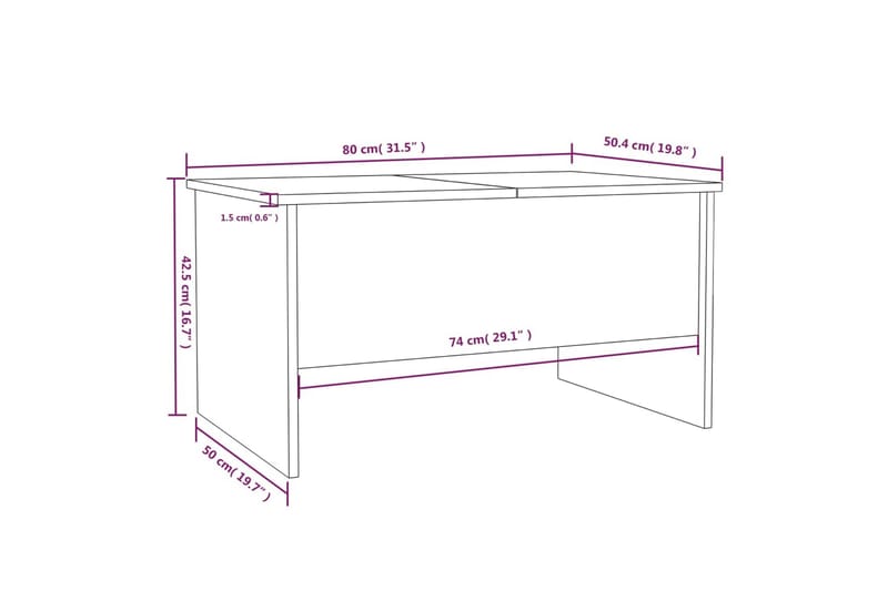 beBasic Salongbord hvit 80x50x42,5 cm konstruert tre - Hvit - Møbler - Bord - Avlastningsbord - Lampebord & sidebord