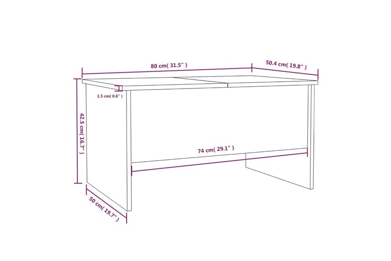 beBasic Salongbord hvit 80x50x42,5 cm konstruert tre - Hvit - Lampebord & sidebord - Brettbord og småbord