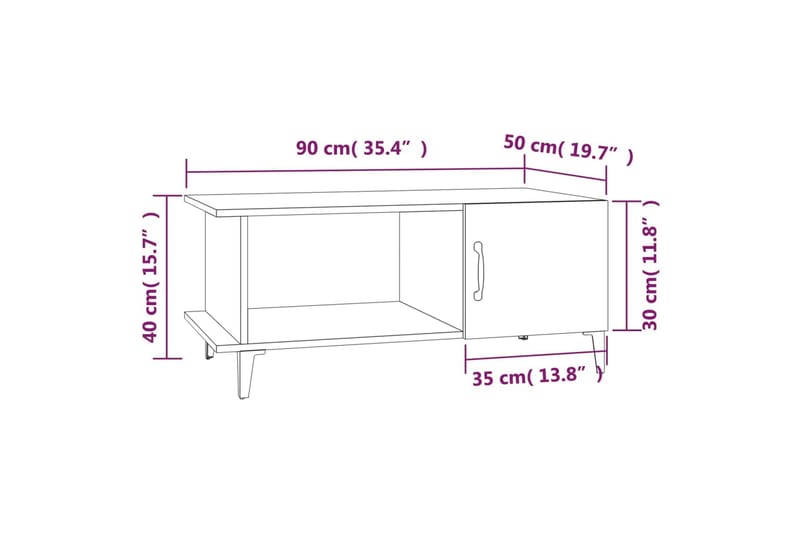 beBasic Salongbord hvit 90x50x40 cm konstruert tre - Hvit - Lampebord & sidebord - Brettbord og småbord