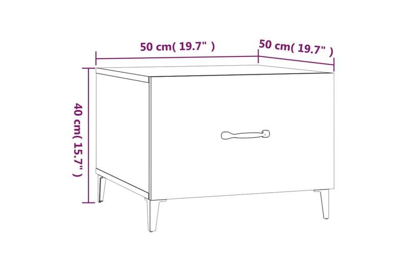 beBasic Salongbord med metallben høyglans hvit 50x50x40 cm - Hvit - Lampebord & sidebord - Brettbord og småbord