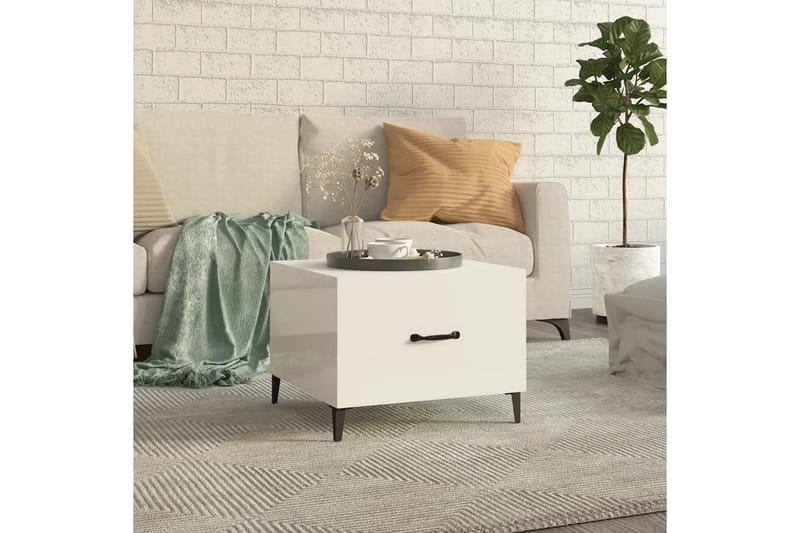 beBasic Salongbord med metallben høyglans hvit 50x50x40 cm - Hvit - Møbler - Bord - Avlastningsbord - Lampebord & sidebord