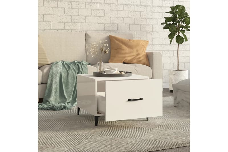 beBasic Salongbord med metallben høyglans hvit 50x50x40 cm - Hvit - Møbler - Bord - Avlastningsbord - Lampebord & sidebord