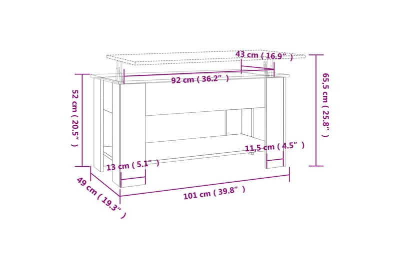 beBasic Salongbord røkt eik 101x49x52 cm konstruert tre - Brun - Møbler - Bord - Avlastningsbord - Lampebord & sidebord
