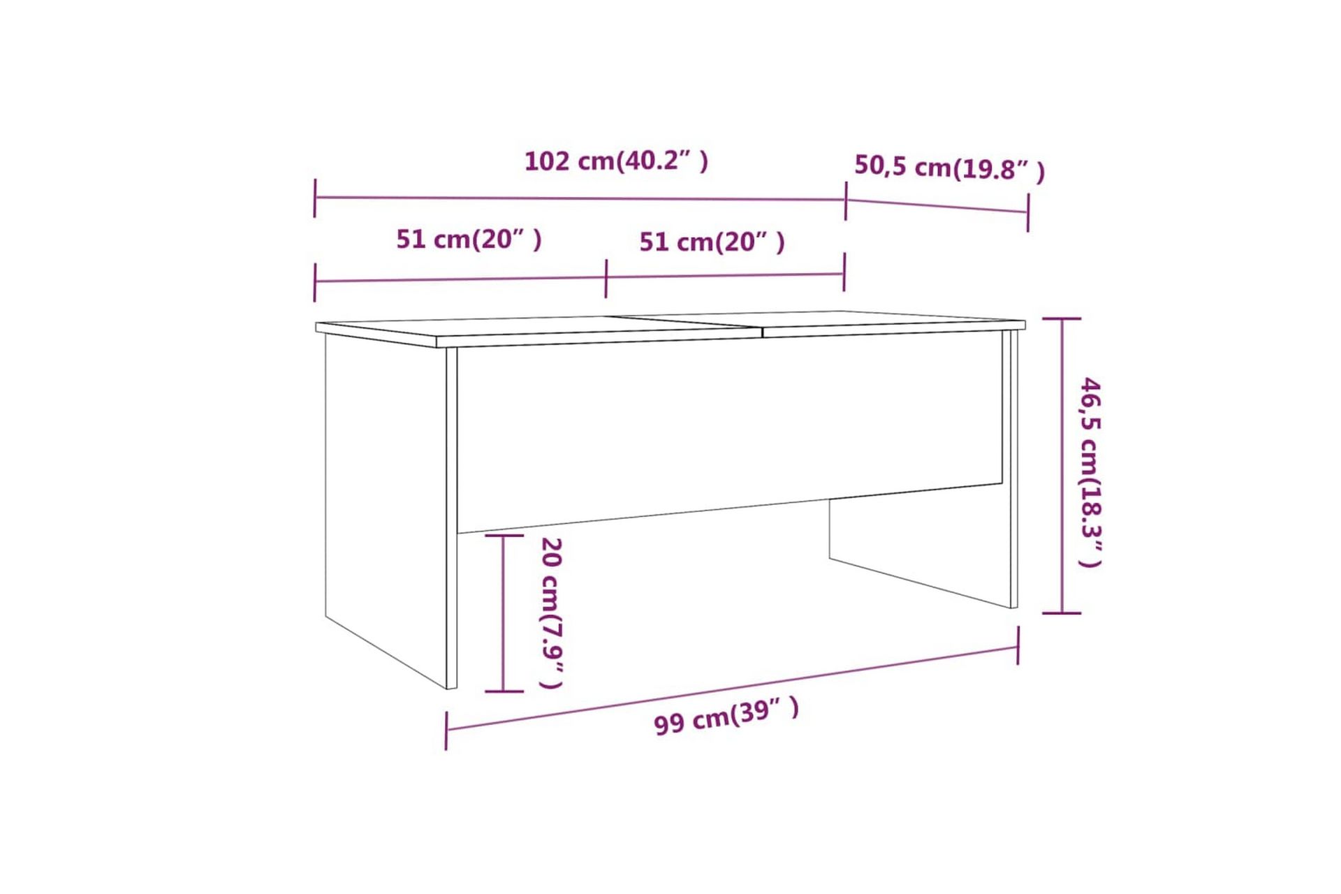 beBasic Salongbord røkt eik 102x50,5x46,5 cm konstruert tre - Brun - Møbler - Bord - Avlastningsbord - Lampebord & sidebord