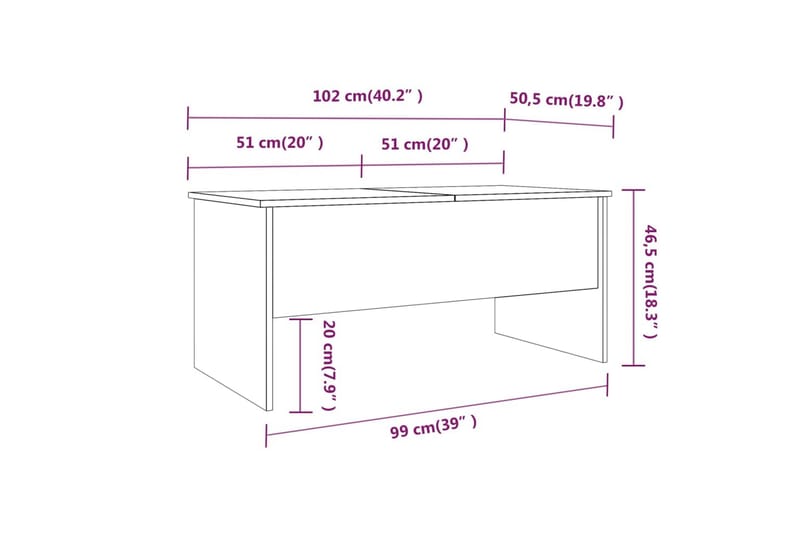 beBasic Salongbord røkt eik 102x50,5x46,5 cm konstruert tre - Brun - Lampebord & sidebord - Brettbord og småbord