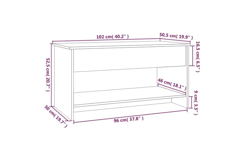 beBasic Salongbord røkt eik 102x50x52,5 cm konstruert tre - Brun - Møbler - Bord - Avlastningsbord - Lampebord & sidebord