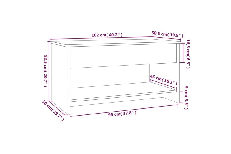 beBasic Salongbord røkt eik 102x50x52,5 cm konstruert tre - Brun - Lampebord & sidebord - Brettbord og småbord