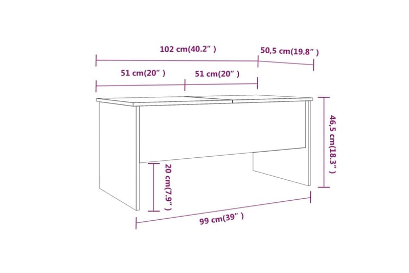 beBasic Salongbord sonoma eik 102x50,5x46,5 cm konstruert tre - Brun - Lampebord & sidebord - Brettbord og småbord