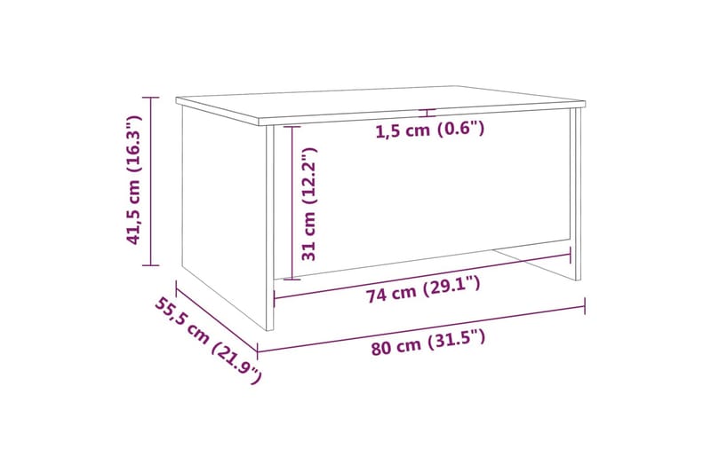 beBasic Salongbord sonoma eik 80x55,5x41,5 cm konstruert tre - Brun - Lampebord & sidebord - Brettbord og småbord