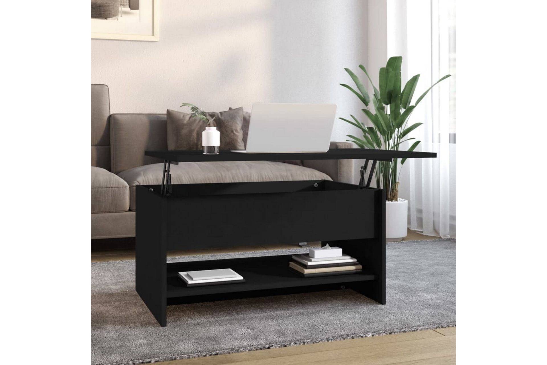 beBasic Salongbord svart 80x50x40 cm konstruert tre - Svart - Møbler - Bord - Avlastningsbord - Lampebord & sidebord