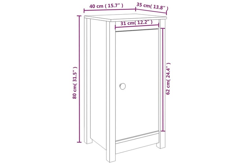 beBasic Skjenk 40x35x80 cm heltre furu - Brun - Lampebord & sidebord - Brettbord og småbord