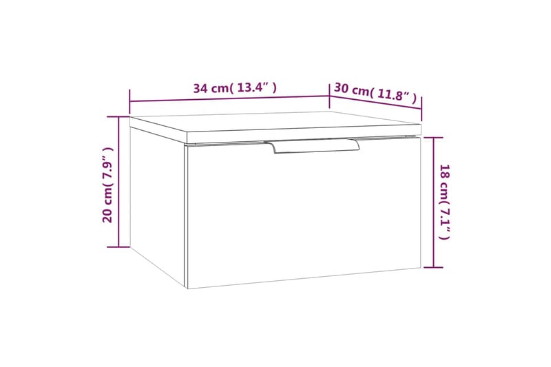 beBasic Veggmontert nattbord høyglans hvit 34x30x20 cm - Hvit - Møbler - Bord - Avlastningsbord - Sengebord & nattbord