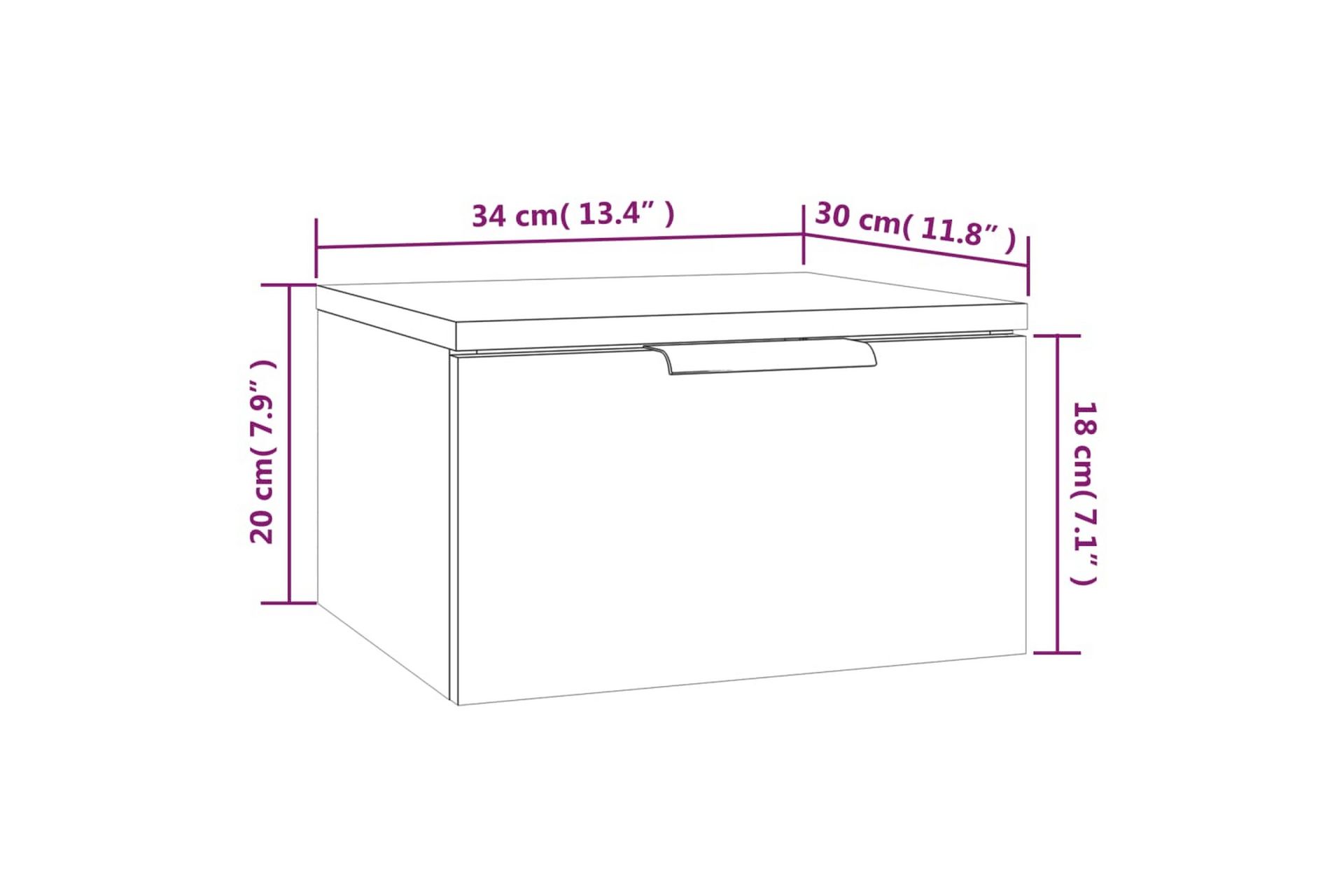 beBasic Veggmontert nattbord hvit 34x30x20 cm - Hvit - Møbler - Bord - Avlastningsbord - Sengebord & nattbord