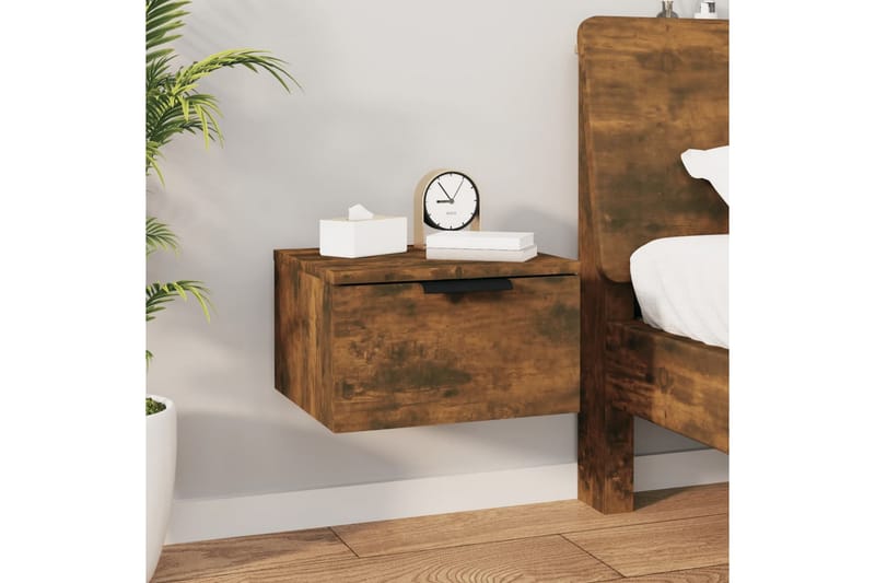 beBasic Veggmontert nattbord røkt eik 34x30x20 cm - Brun - Møbler - Bord - Avlastningsbord - Sengebord & nattbord