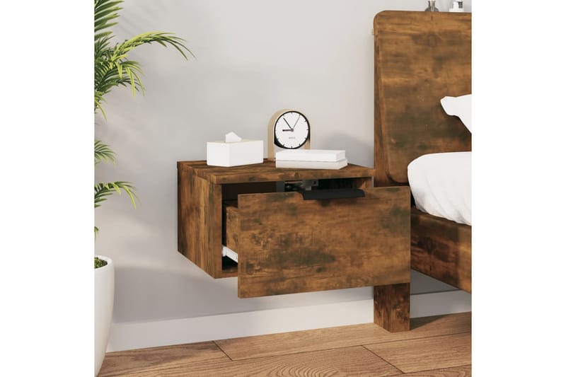 beBasic Veggmontert nattbord røkt eik 34x30x20 cm - Brun - Møbler - Bord - Avlastningsbord - Sengebord & nattbord
