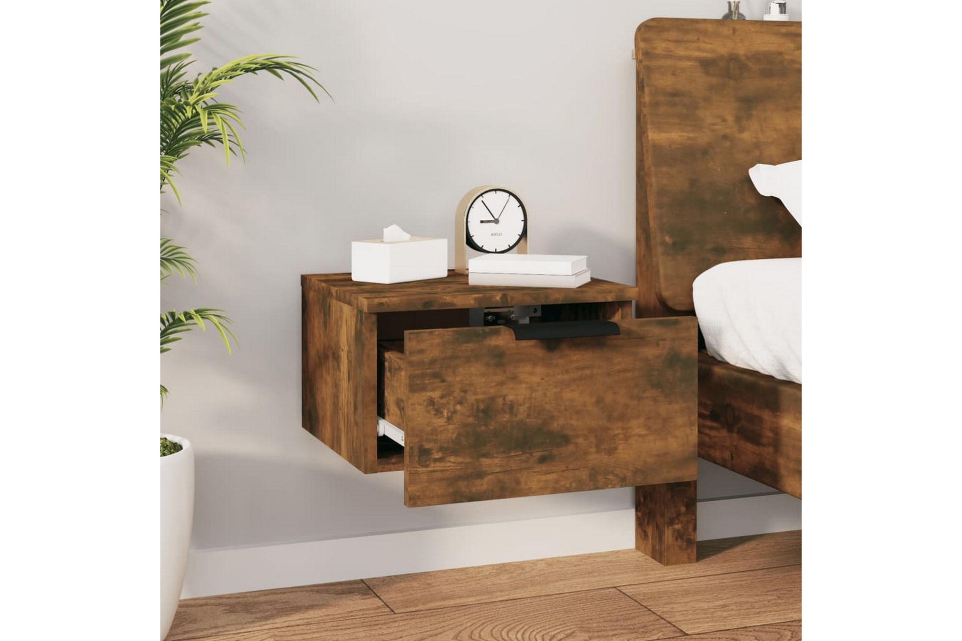 beBasic Veggmonterte nattbord 2 stk røkt eik 34x30x20 cm - Brun - Møbler - Bord - Avlastningsbord - Sengebord & nattbord