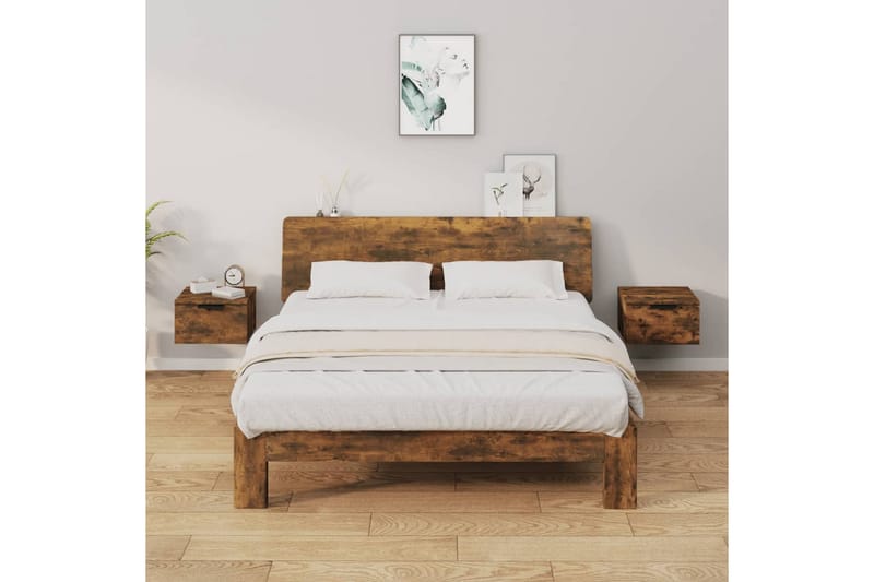beBasic Veggmonterte nattbord 2 stk røkt eik 34x30x20 cm - Brun - Møbler - Bord - Avlastningsbord - Sengebord & nattbord