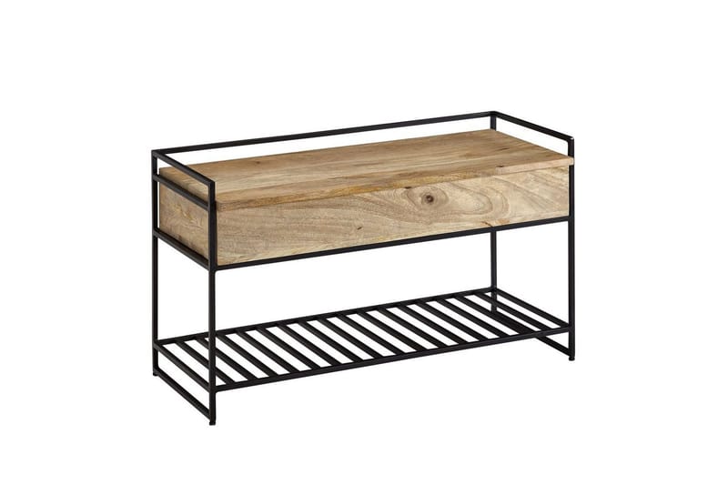 Benke Wohnling industrielt utseende med stor lagringsplass i massivt tre og åpen skohylle Beige, Beige