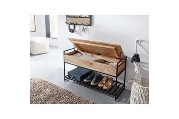 Benke Wohnling industrielt utseende med stor lagringsplass i massivt tre og åpen skohylle Beige - Beige - Møbler - Bord - Avlastningsbord - Lampebord & sidebord