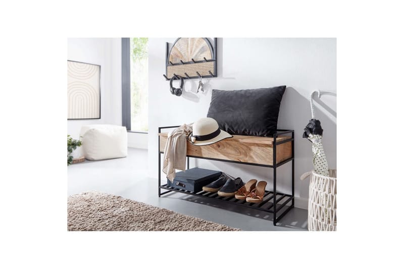 Benke Wohnling industrielt utseende med stor lagringsplass i massivt tre og åpen skohylle Beige - Beige - Møbler - Bord - Avlastningsbord - Lampebord & sidebord