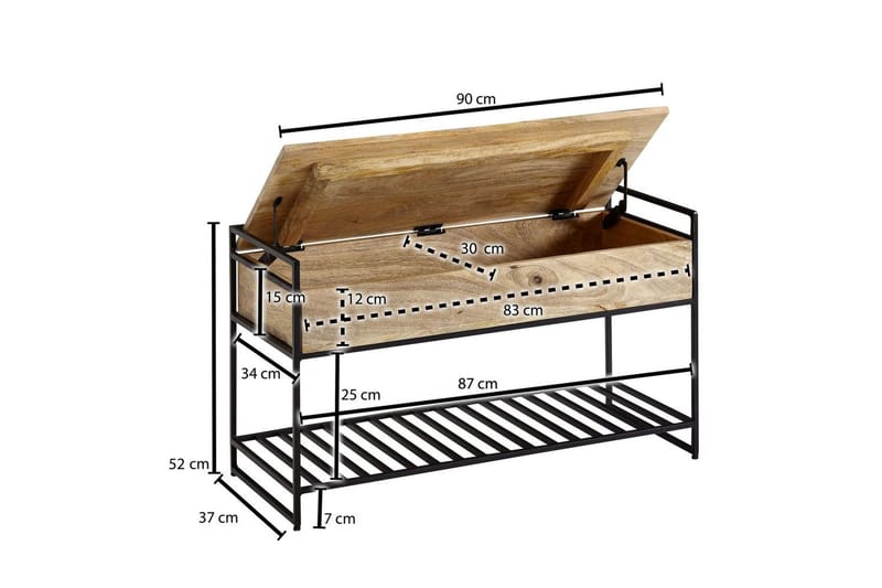 Benke Wohnling industrielt utseende med stor lagringsplass i massivt tre og åpen skohylle Beige - Beige - Møbler - Bord - Avlastningsbord - Lampebord & sidebord