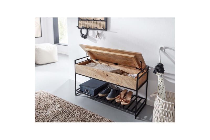 Benke Wohnling industrielt utseende med stor lagringsplass i massivt tre og åpen skohylle Beige - Beige - Møbler - Bord - Avlastningsbord - Lampebord & sidebord