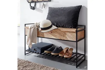 Benke Wohnling industrielt utseende med stor lagringsplass i massivt tre og åpen skohylle Beige - Beige - Møbler - Bord - Avlastningsbord - Lampebord & sidebord