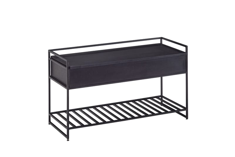 Benke Wohnling industrielt utseende med stor lagringsplass i massivt tre og åpen skohylle Svart - Svart - Møbler - Bord - Avlastningsbord - Lampebord & sidebord