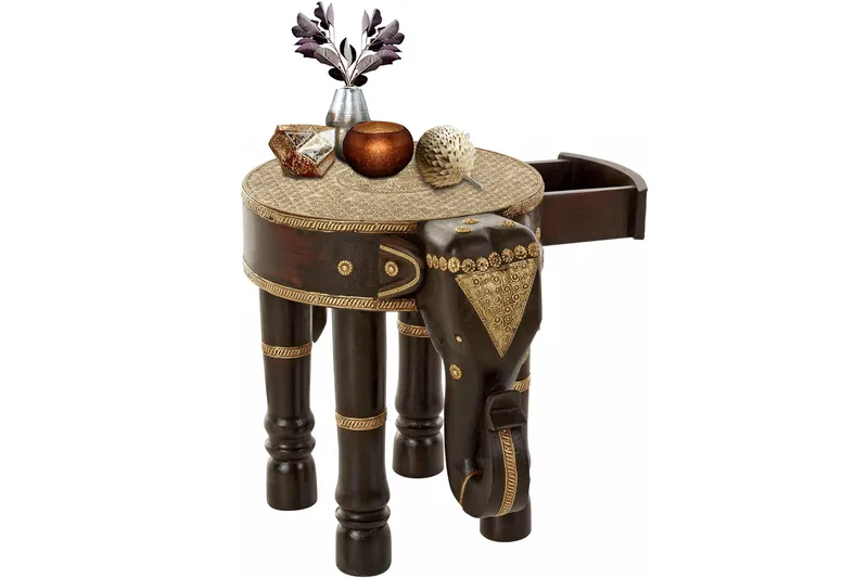 Bence Sidebord 40 cm Rundt - Brun/Gull - Møbler - Bord - Avlastningsbord - Brettbord og småbord