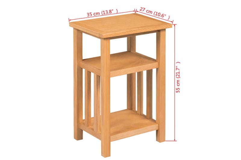 Endebord med bladhylle 27x35x55 cm heltre eik - Eik - Lampebord & sidebord - Brettbord og småbord