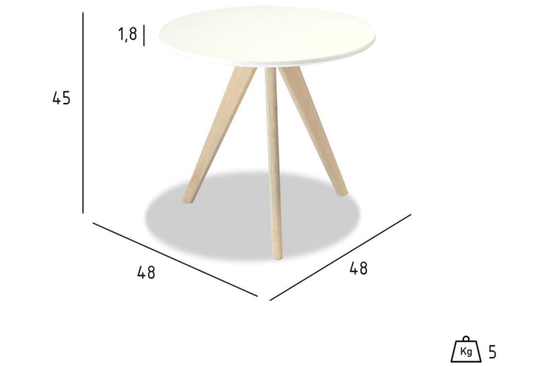 Life Sidebord 48 cm Rundt - Hvit/Eik - Lampebord & sidebord - Brettbord og småbord
