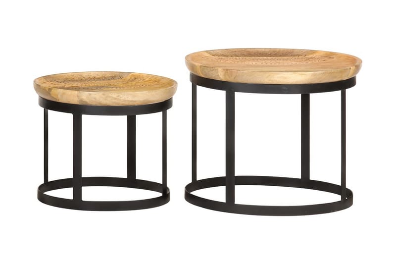 Runde sidebord 2 stk heltre mango & stål - Møbler - Bord - Avlastningsbord - Brettbord og småbord