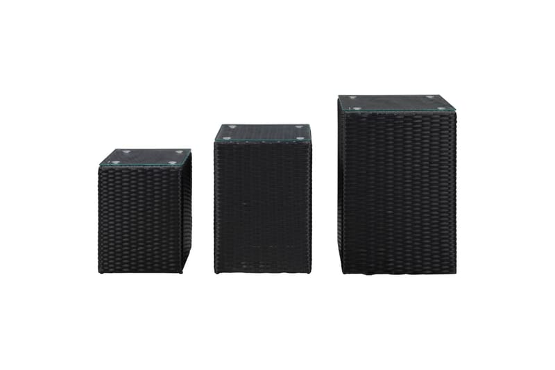 Sidebord 3 stk med glass topp svart polyrotting - Møbler - Bord - Avlastningsbord - Brettbord og småbord