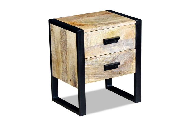 Sidebord med 2 skuffer heltre mango 43x33x51 cm - Mangotre/Svart - Møbler - Bord - Avlastningsbord - Brettbord og småbord