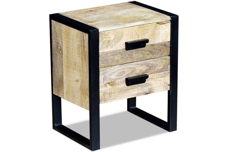 Sidebord med 2 skuffer heltre mango 43x33x51 cm - Mangotre/Svart - Lampebord & sidebord - Brettbord og småbord