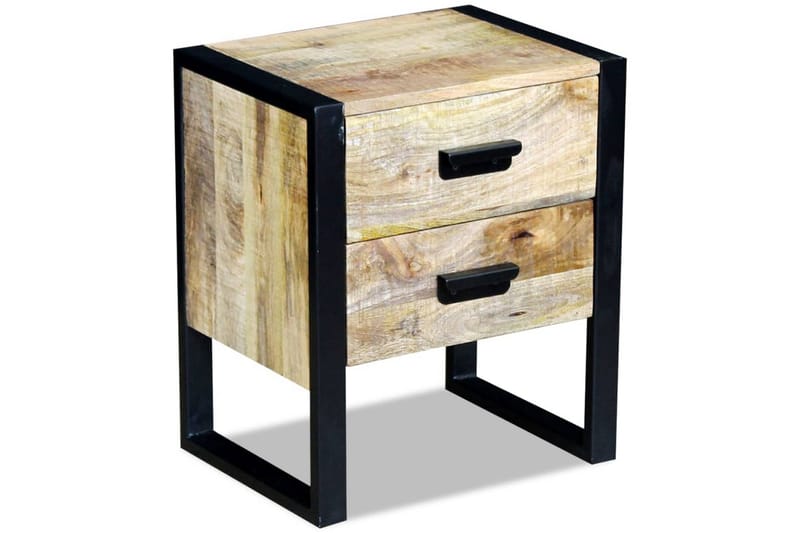 Sidebord med 2 skuffer heltre mango 43x33x51 cm - Mangotre/Svart - Lampebord & sidebord - Brettbord og småbord