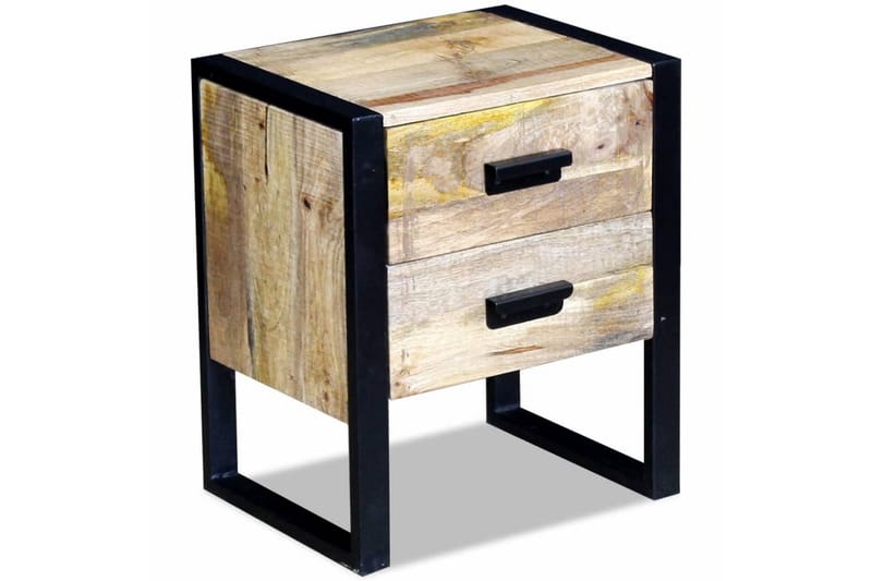 Sidebord med 2 skuffer heltre mango 43x33x51 cm - Mangotre/Svart - Møbler - Bord - Avlastningsbord - Brettbord og småbord
