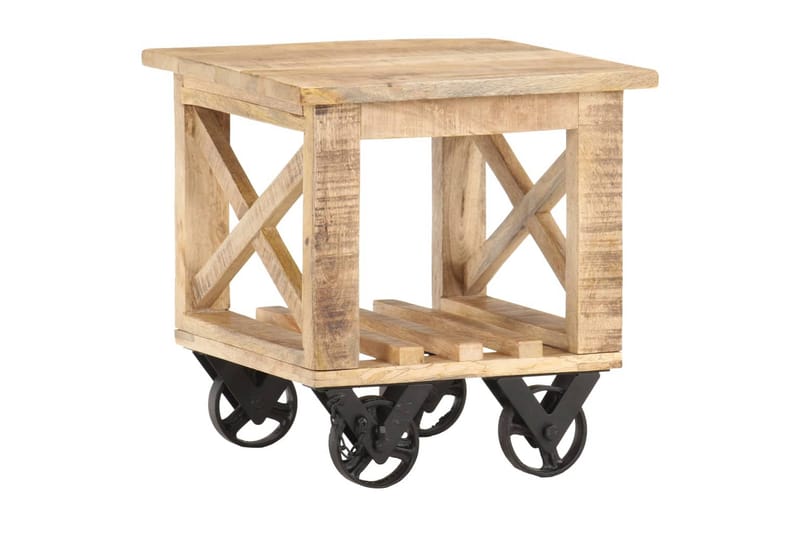 Sidebord med hjul 40x40x42 cm grovt mangotre - Brun - Møbler - Bord - Avlastningsbord - Brettbord og småbord