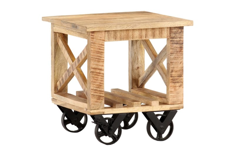 Sidebord med hjul 40x40x42 cm grovt mangotre - Brun - Møbler - Bord - Avlastningsbord - Brettbord og småbord