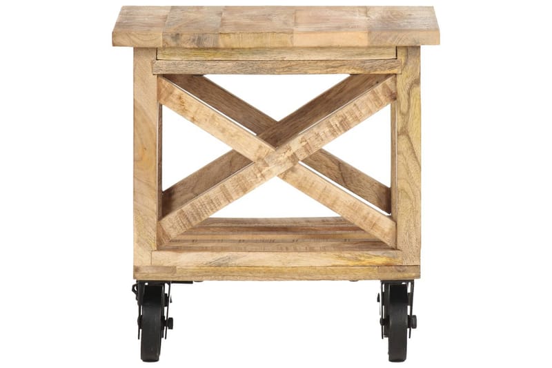 Sidebord med hjul 40x40x42 cm grovt mangotre - Brun - Lampebord & sidebord - Brettbord og småbord