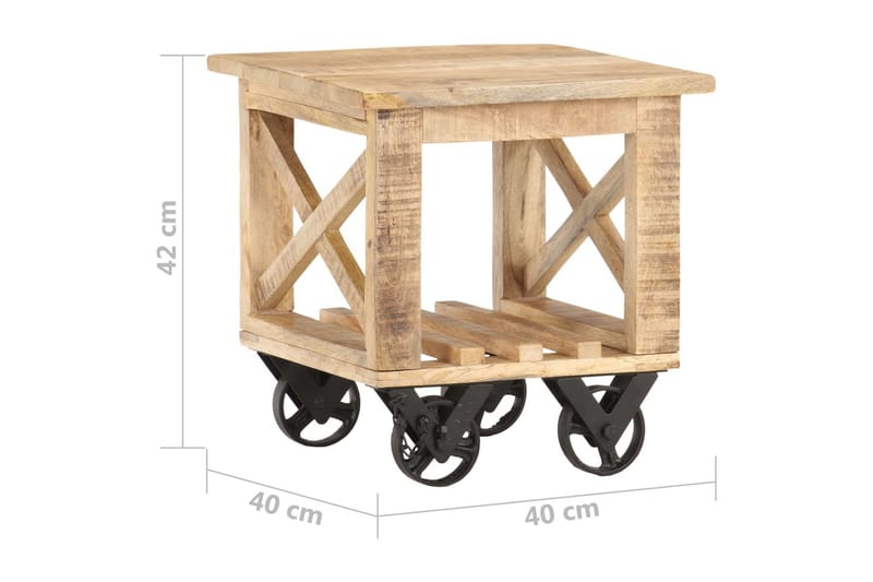 Sidebord med hjul 40x40x42 cm grovt mangotre - Brun - Lampebord & sidebord - Brettbord og småbord