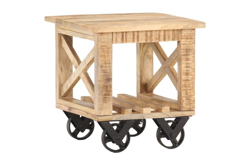 Sidebord med hjul 40x40x42 cm grovt mangotre - Brun - Møbler - Bord - Avlastningsbord - Brettbord og småbord