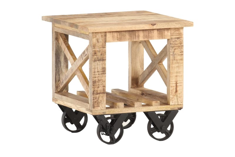Sidebord med hjul 40x40x42 cm grovt mangotre - Brun - Møbler - Bord - Avlastningsbord - Brettbord og småbord