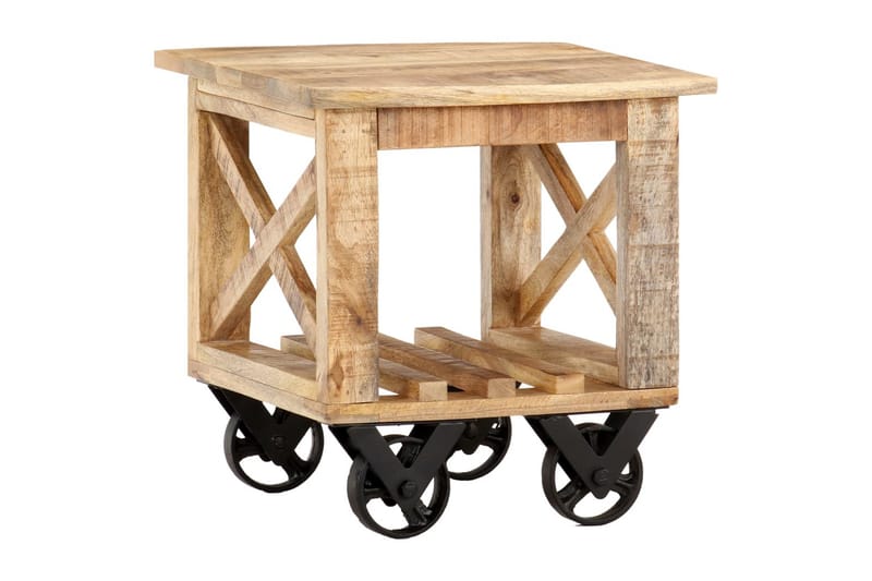 Sidebord med hjul 40x40x42 cm grovt mangotre - Brun - Møbler - Bord - Avlastningsbord - Brettbord og småbord