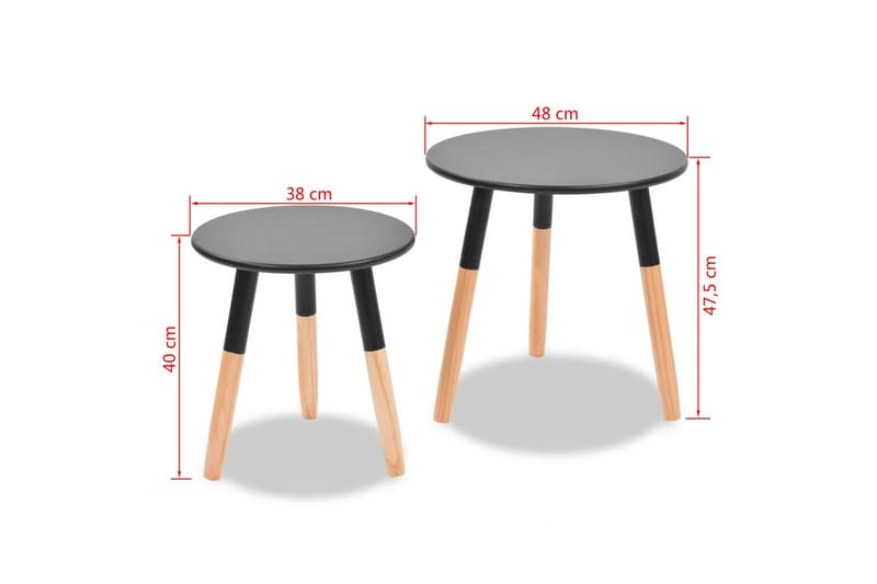 Sidebord sett 2 deler heltre furu svart - Svart/Furu - Lampebord & sidebord - Brettbord og småbord