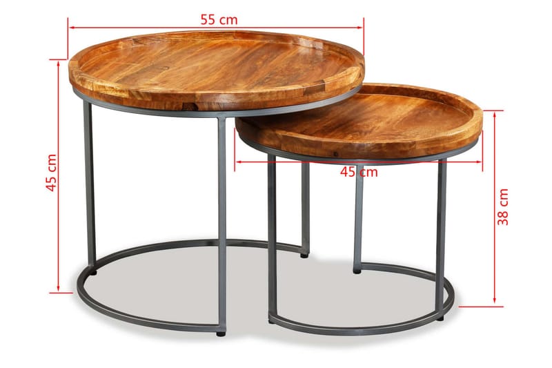 Sidebordsett i 2 deler massivt mangotre - Mangotre - Lampebord & sidebord - Brettbord og småbord