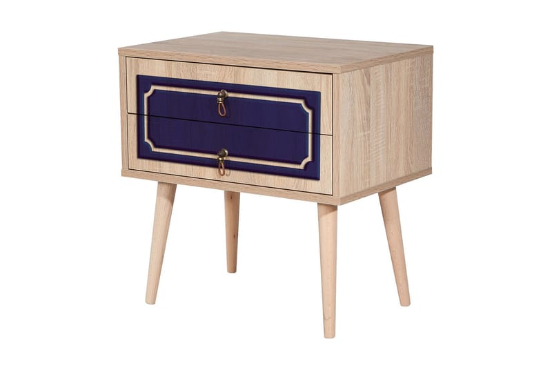 Brokind Nattbord 60 cm med Oppbevaring 2 Skuffer DEikor - Natur/Blå - Møbler - Bord - Avlastningsbord - Sengebord & nattbord